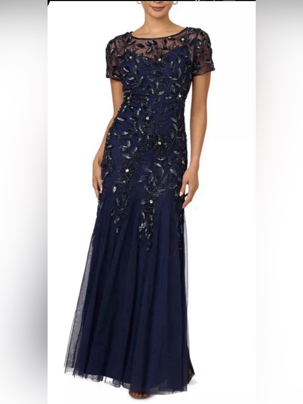 Adrianna Papell Godet Beaded Gown Twilight Size 16 NWT
